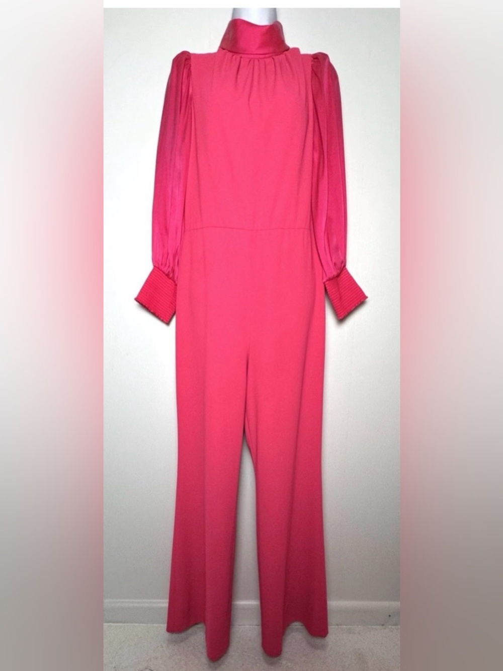 Alice + Olivia Colby Hot Pink Statement Jumpsuit Silk Sleeve Open Back 12